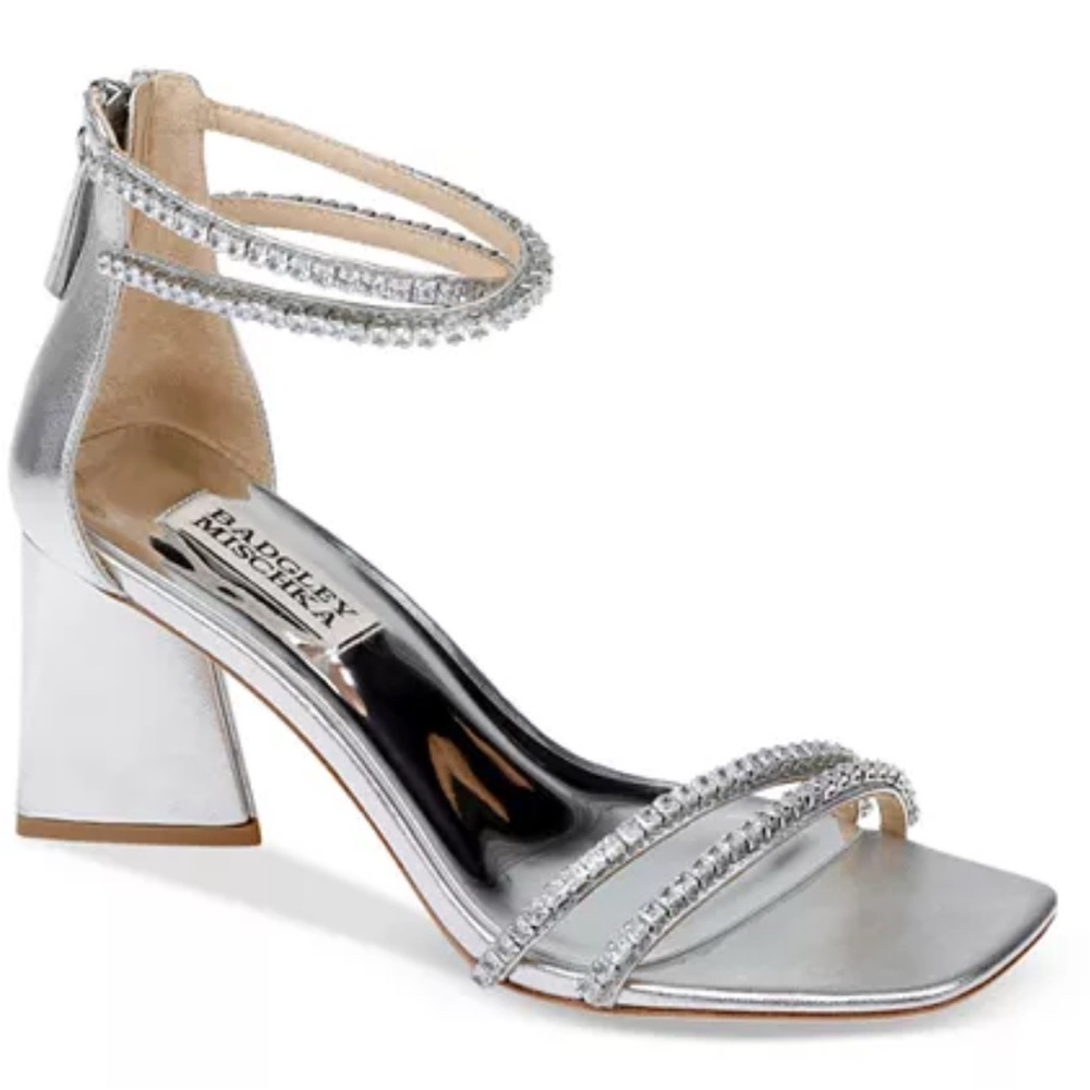 Badgley Mischka Women's Lillie Embellished Ankle Strap High Heel Sandals Siz 8.5